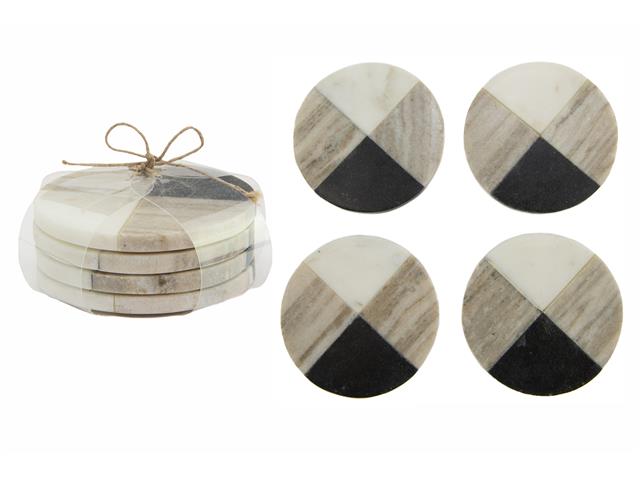 4PC ASSTD MARBLE ROUND COASTER (4X4")